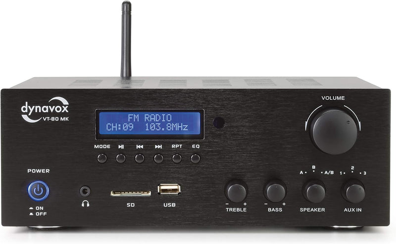 Dynavox Stereo Kompakt-Verstärker VT-80 MK, 4 schraubbare Lautsprecher-Anschlüsse, Fernbedienung für