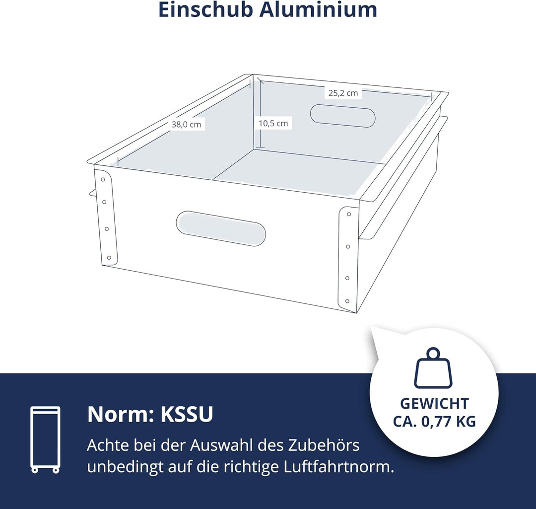 VanDeBord Einschub Aluminium, Schublade, Schubkasten, Drawer, Zubehör für Flugzeugtrolleys, Airline