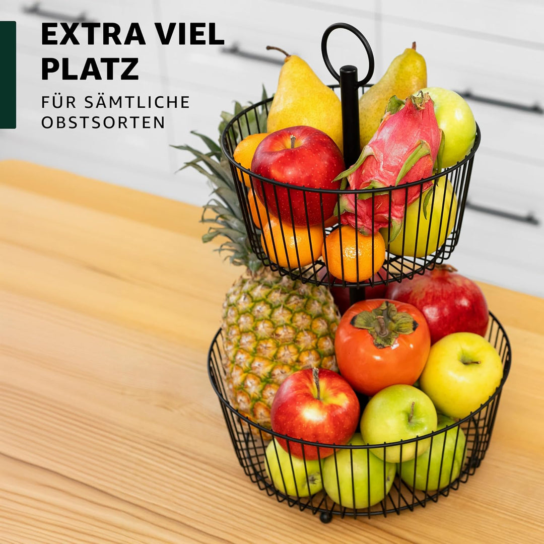 DEKOFY® Obst Etagere Schwarz - Obstkorb in zeitlosem Design - Obstschale Schwarz - Obstkorb Etagere
