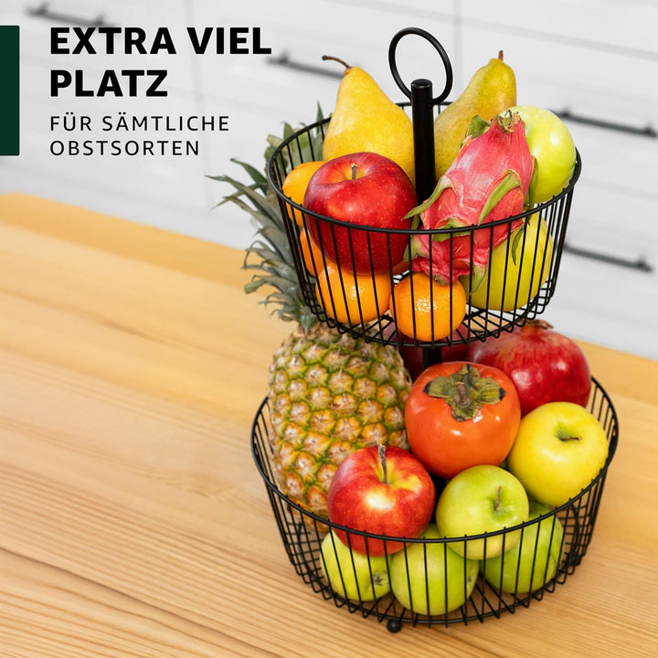 DEKOFY® Obst Etagere Schwarz - Obstkorb in zeitlosem Design - Obstschale Schwarz - Obstkorb Etagere