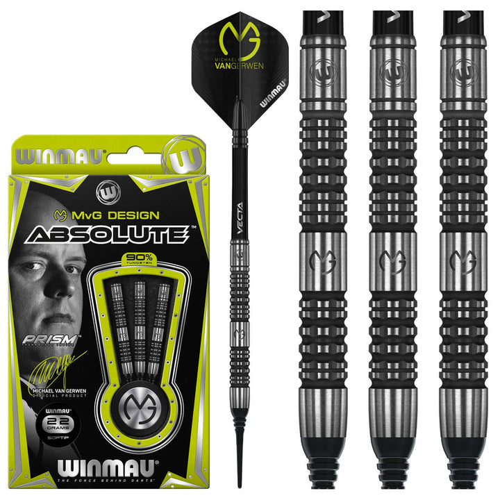 WINMAU Michael Van Gerwen MvG Absolute 22g Profi Wolfram Softip Dartpfeile Set mit Flights und Schäf