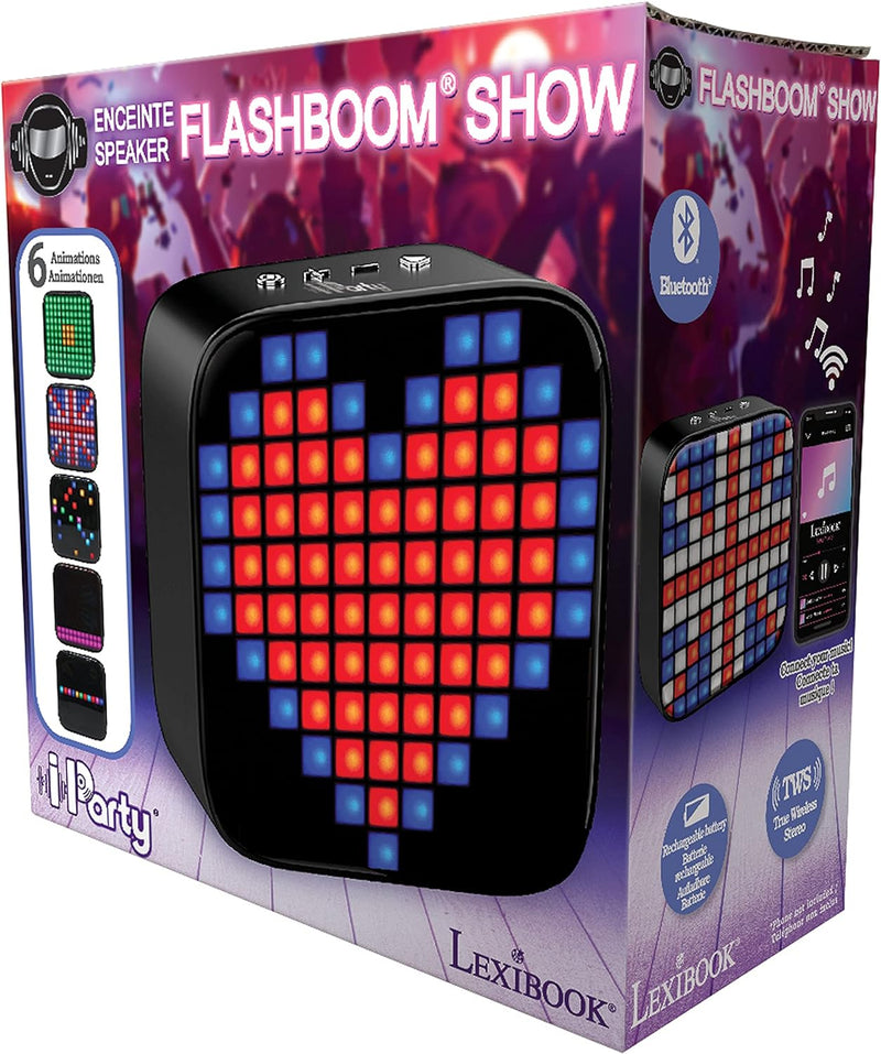 Lexibook - iParty FLASHBOOM® SHOW Bluetooth-Lautsprecher, hohe Klangqualität, tolle Pixel-Animatione
