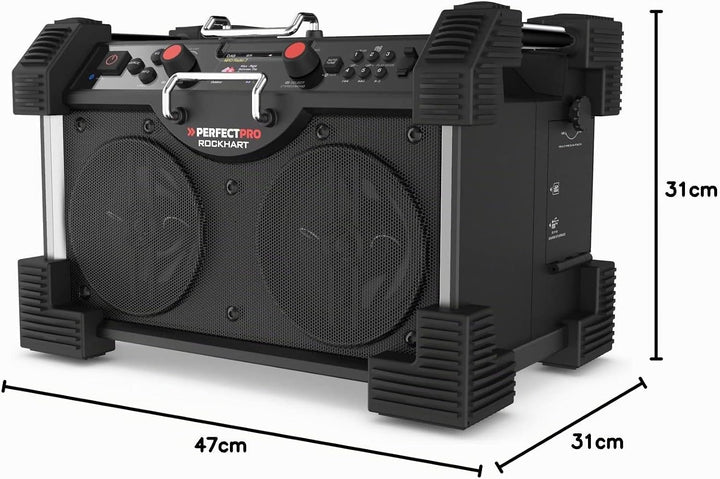 PerfectPro Baustellenradio ROCKHART, DAB+ und UKW-Empfang, Bluetooth, AUX und USB-Eingang, Inklusive