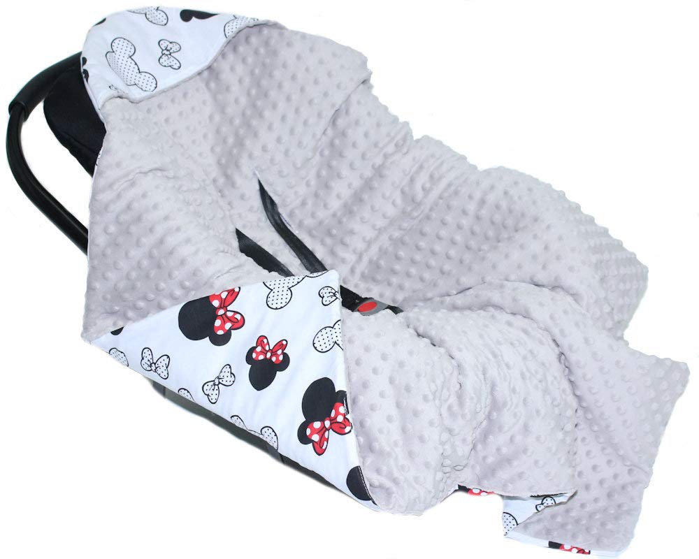 Primawela Baby Einschlagdecke MINKY MÄUSCHEN mit Kapuze 90x90 cm Babyschale Decke (Mit GRAU), Mit Gr