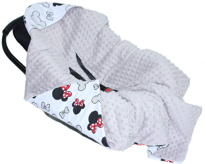 Primawela Baby Einschlagdecke MINKY MÄUSCHEN mit Kapuze 90x90 cm Babyschale Decke (Mit GRAU), Mit Gr