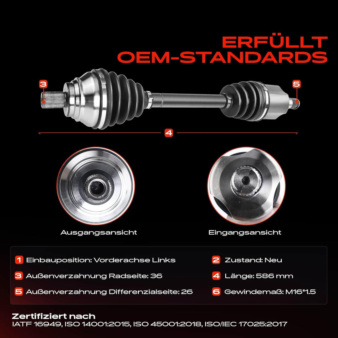 Antriebswelle Vorderachse Links für J-e-t-t-a III 1K2 J-e-t-t-a IV 162 163 AV2 AV3 P-a-s-s-a-t CC 35
