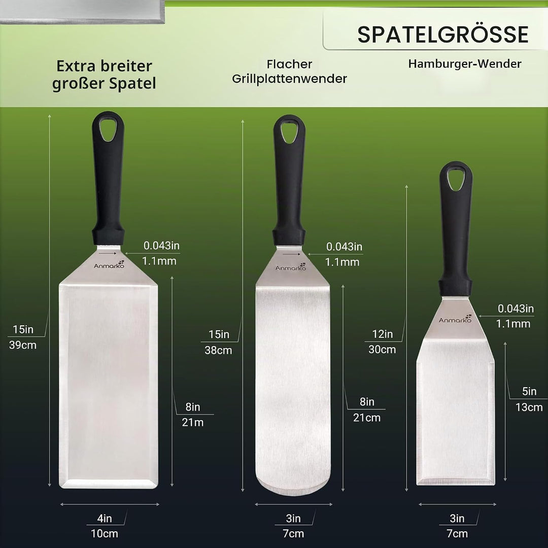Exklusives Grillwender Set aus hochwertigem Edelstahl - BBQ Grillset in erstklassiger Qualität für
