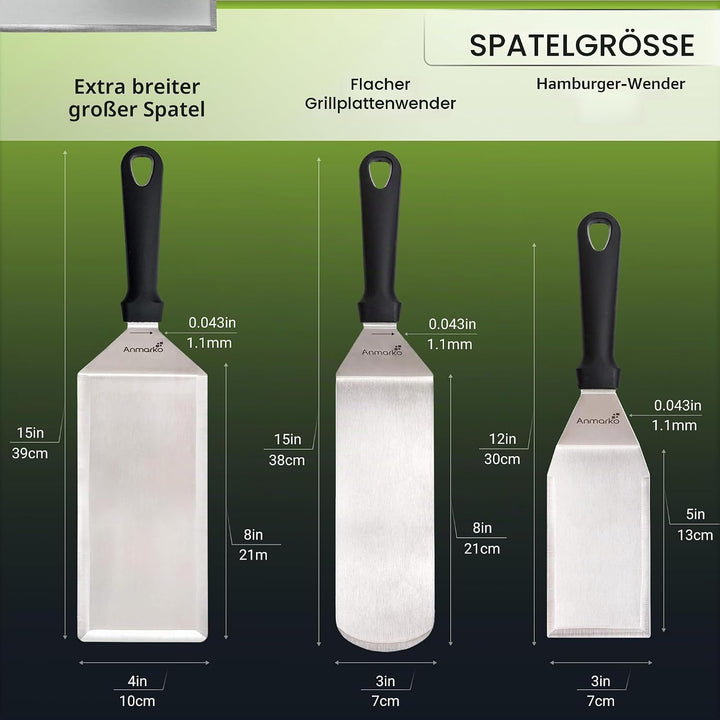 Exklusives Grillwender Set aus hochwertigem Edelstahl - BBQ Grillset in erstklassiger Qualität für