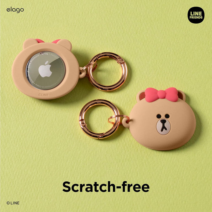 elago I LINE Friends Silikon Hülle Kompatibel met für Apple AirTag 2 & 1 Gen - Voller Schutz, Inklus