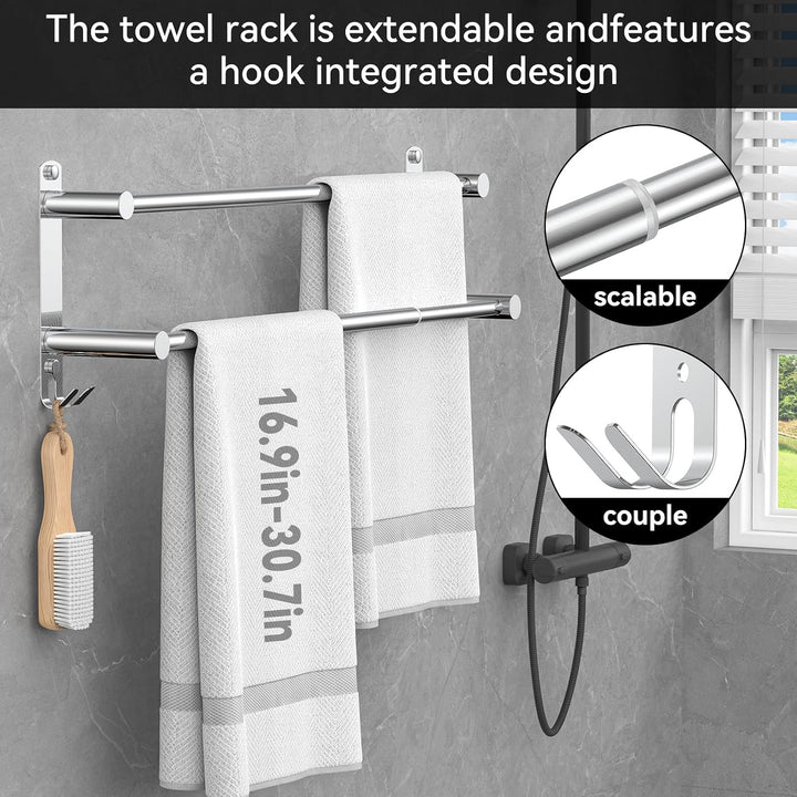 Handtuchhalter Ausziehbar 43-78CM ohne Bohren Edelstahl doppelt handtuchstange Bad Wand kleben badet