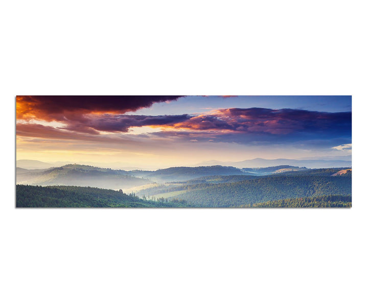 Paul Sinus Art Panoramabild auf Leinwand und Keilrahmen 150x50cm Ukraine Berge Wald Abenddämmerung