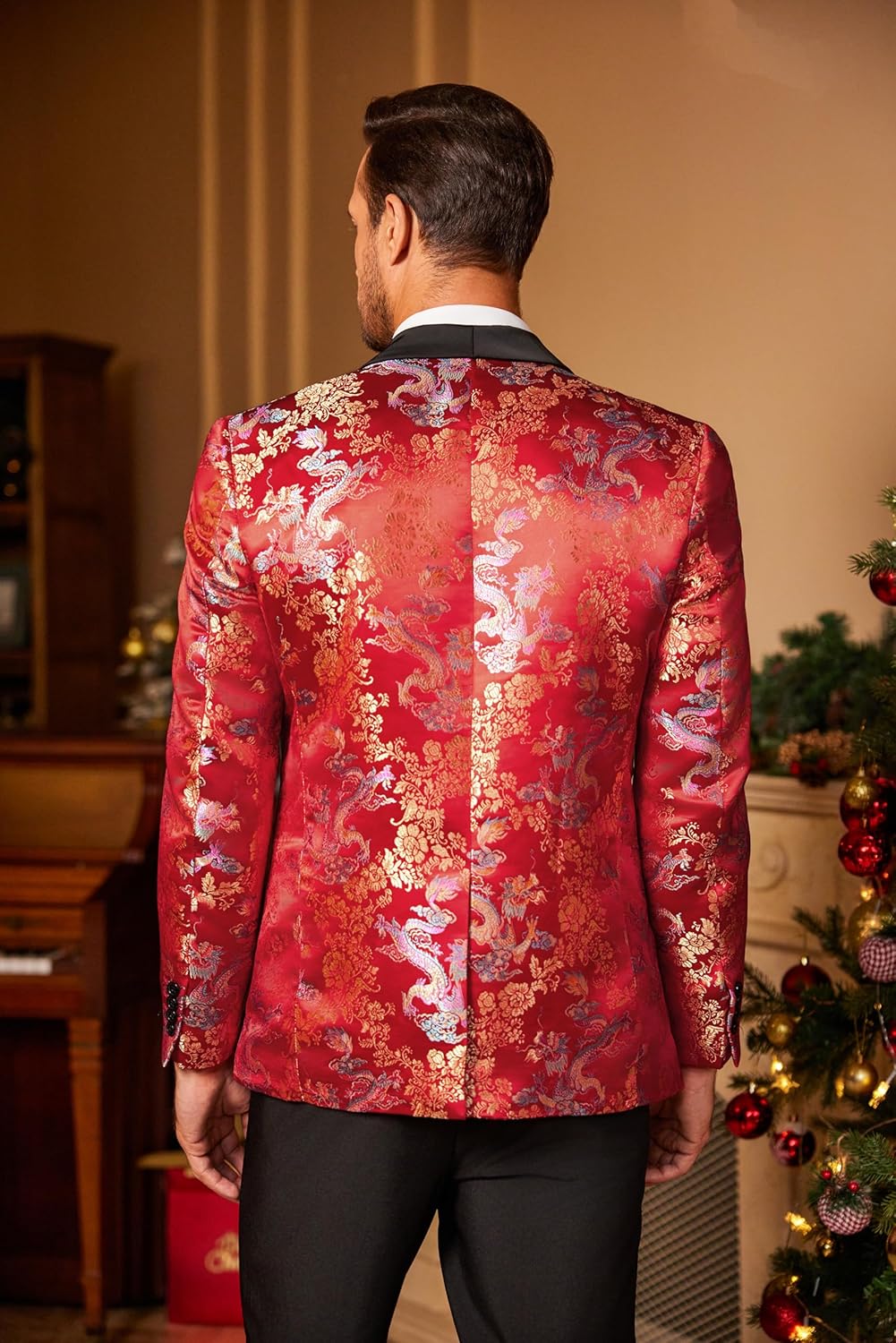 Coofandy Men's Floral Tuxedo Jacket Luxury Embroidered Suit Wedding Blazer Dinner Tuxedo for Party R