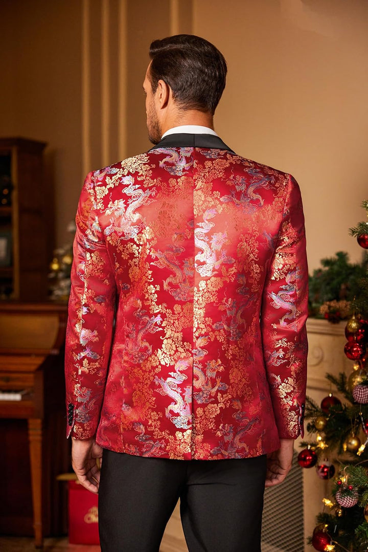 Coofandy Men's Floral Tuxedo Jacket Luxury Embroidered Suit Wedding Blazer Dinner Tuxedo for Party R
