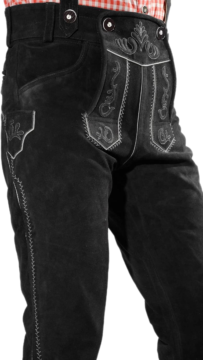 Bayerische Premium Herren Trachten Lederhose, Trachtenlederhose mit Trägern, original in Dunkelbraun