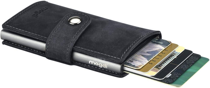 mogdi Mini Black Premium Herren Portmonee RFID Schutz Kartenetui Business Geldbörse feinstes A++ Ech