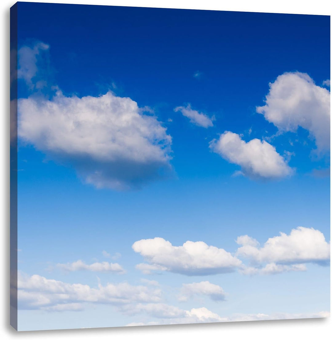 Wolken am blauen Himmel, Format: 70x70 auf Leinwand, XXL riesige Bilder fertig gerahmt mit Keilrahme