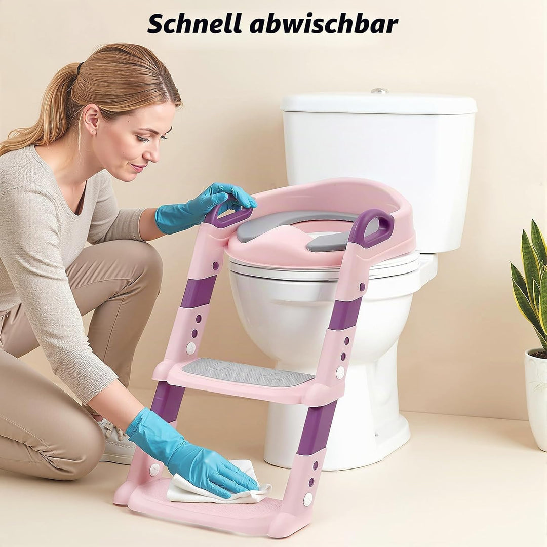 Kinder Toilettensitz mit Treppe abnehmbares PU-Kissen, höhenverstellbar 2–7 Jahre, klappbarer WC Sit