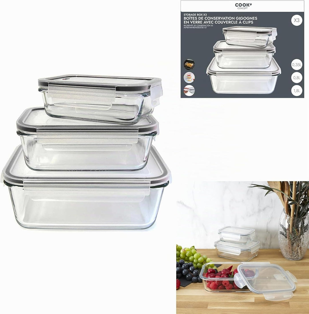Cuisy KB5667 3-Auflaufform aus Glas mit Deckel, 22 x 17 x 9 cm