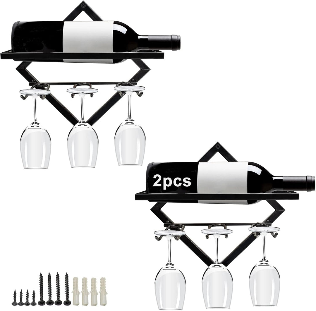 2pcs Metall Wandmontierter Weinhalter Stemware Glass Rack, Zusammenklappbarer Wandbehang Rotweinrega