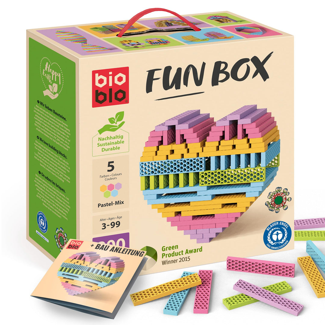 bioblo Holz Bausteine aus Recyclingmaterial Fun Box Pastel Mix 200 Stück | Fördert die motorische En