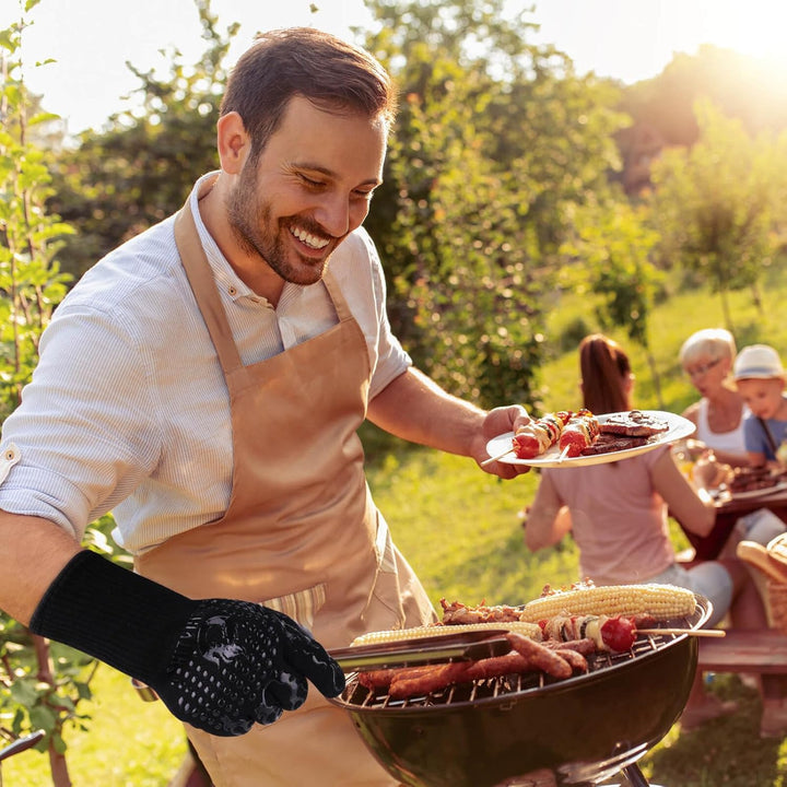 Reinalin Grillhandschuhe Hitzebeständig bis 800°C, Ofenhandschuhe Topfhandschuhe Feuerfeste Handschu