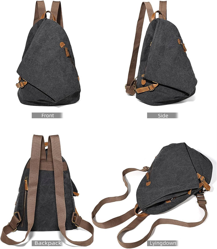 Retro Segeltuch Rucksack Canvas Vintage Rucksäcke Echtleder Daypack Reisetasche Schulterrucksack für