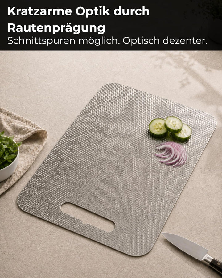 Premium Edelstahl Schneidebrett – Kratzarme Optik &amp; Spülmaschinengeeignet | Made in Germany, geprägt