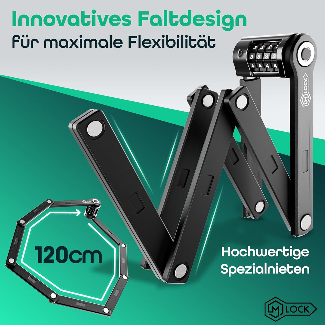 M-LOCK Faltschloss 120cm - Fahrradschloss Diebstahlsicher [Individueller Pin] Zahlenschloss Schnelle