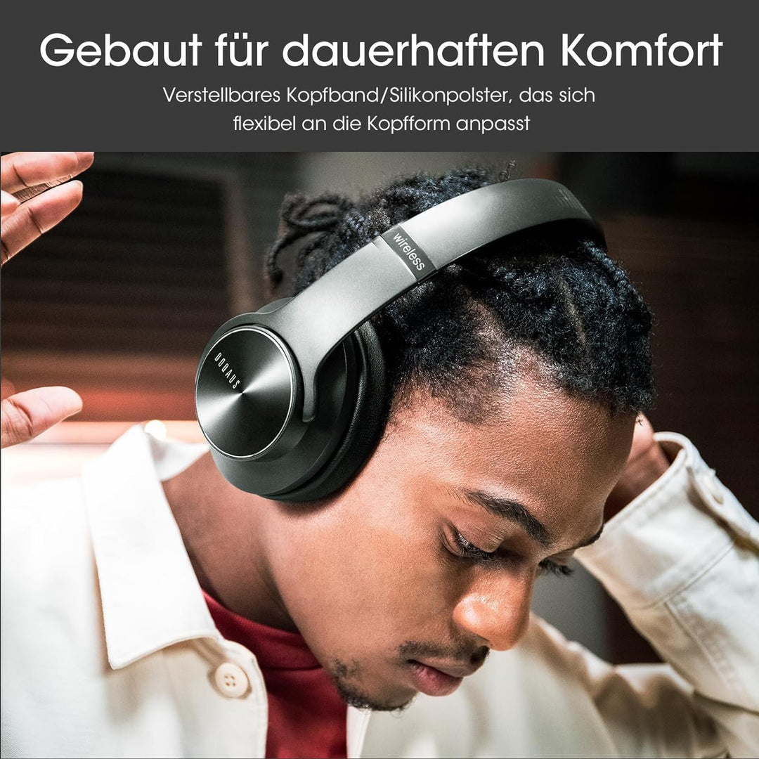 DOQAUS Bluetooth Kopfhörer Over Ear, [Bis zu 90 Std] Kopfhörer Kabellos mit 3 EQ-Modi, Dual 40mm Tre