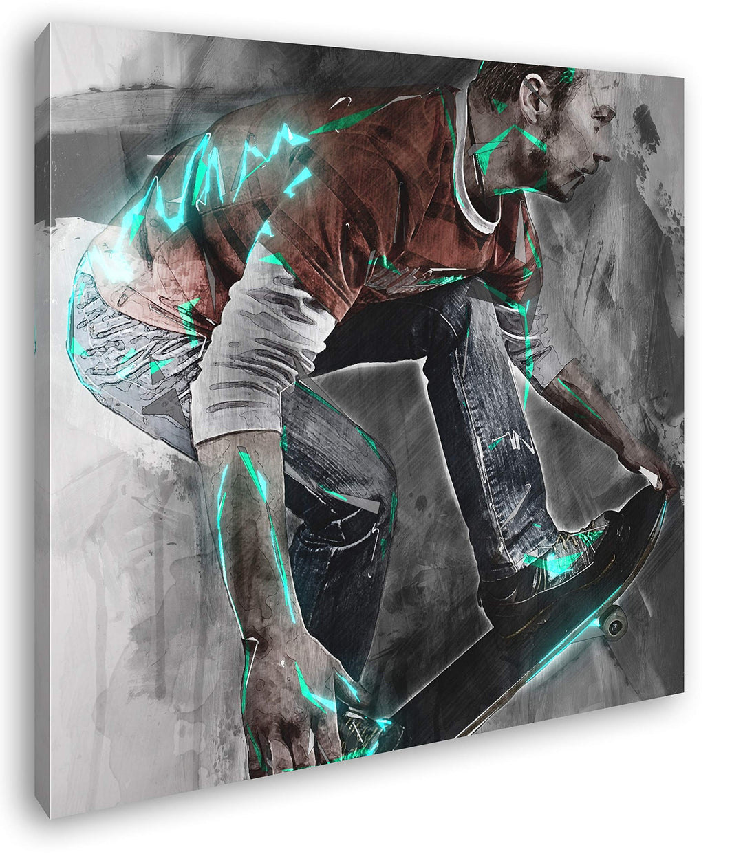 deyoli Illustration Skater Format: 60x60 als Leinwandbild, Motiv fertig gerahmt auf Echtholzrahmen,
