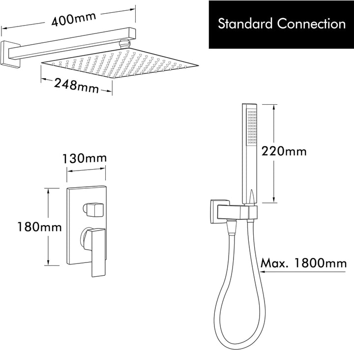 KES Duschsystem Duschkopf Regendusche 3 Funktion mit Handbrause Schlauch Duscharmatur Duschbrause Du