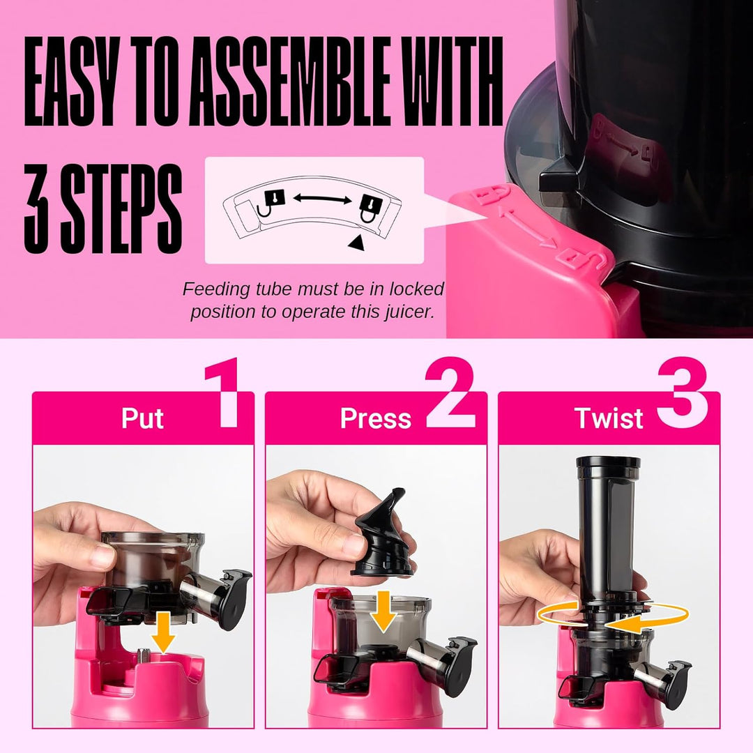 Ventray Ginnie Entsafter | Slow Juicer mit 60 U/min | 45mm Öffnung | Rückwärts Funktion und Zwei Fil