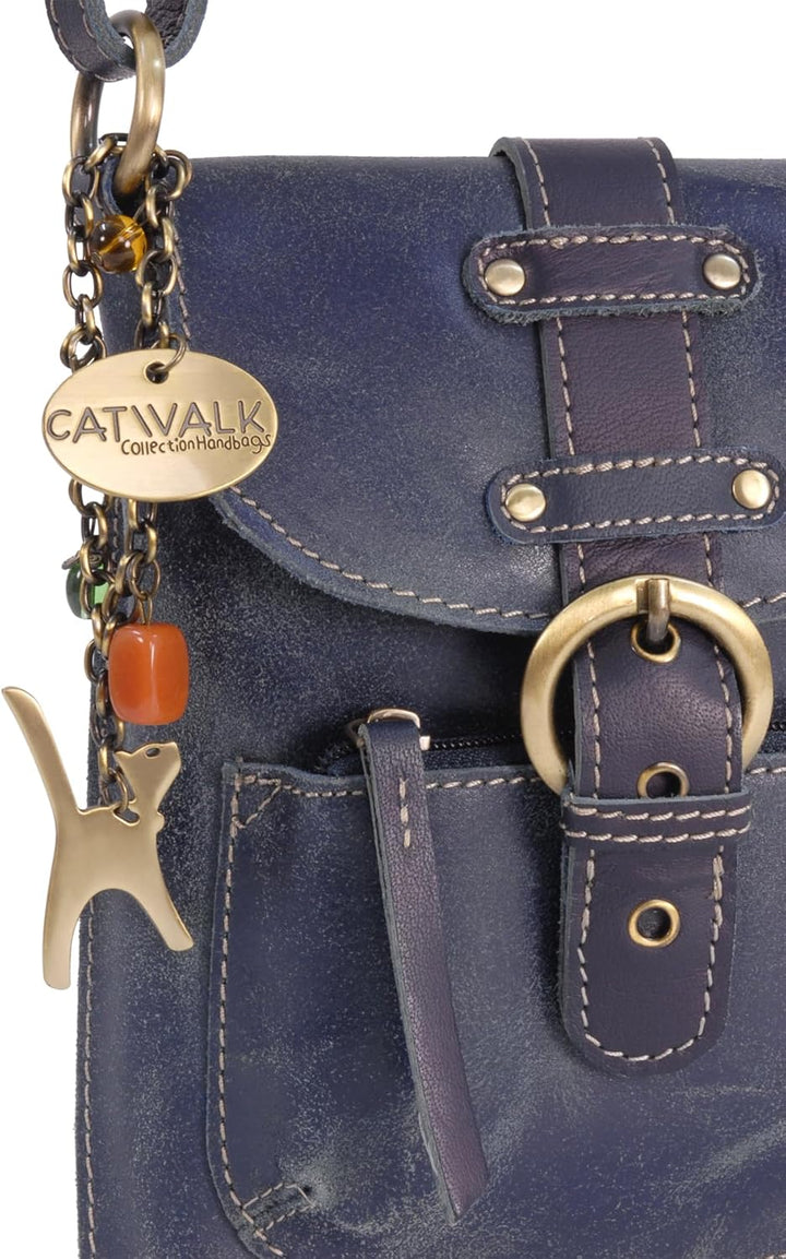 Catwalk Collection Handbags - Damen Antikleder Umhängetasche - Crossbody Bag/Lederhandtasche Klein -