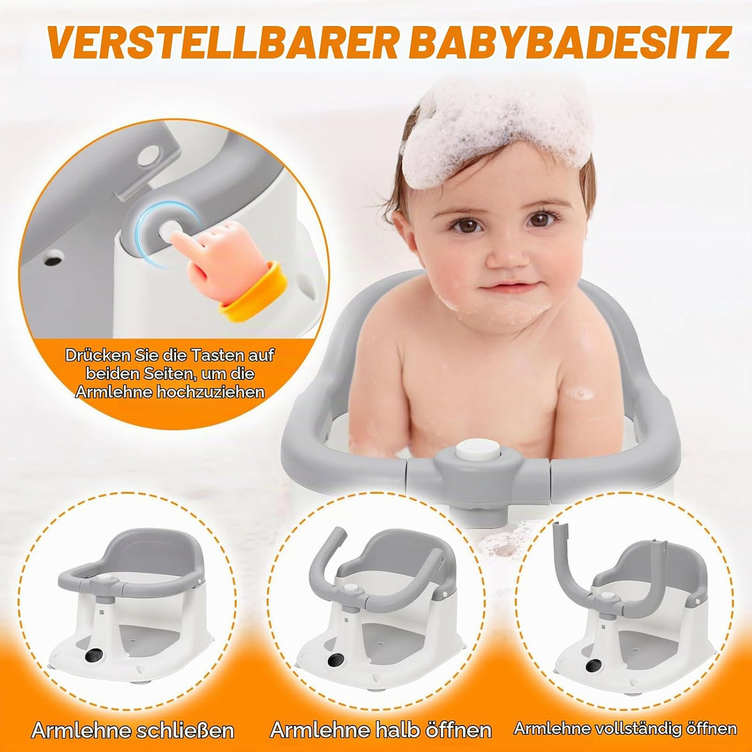 Badesitz Babys ab 6 Monaten, Rutschfester Badewannensitz Baby mit 4 Starken Saugnäpfen, Tragbarer, D