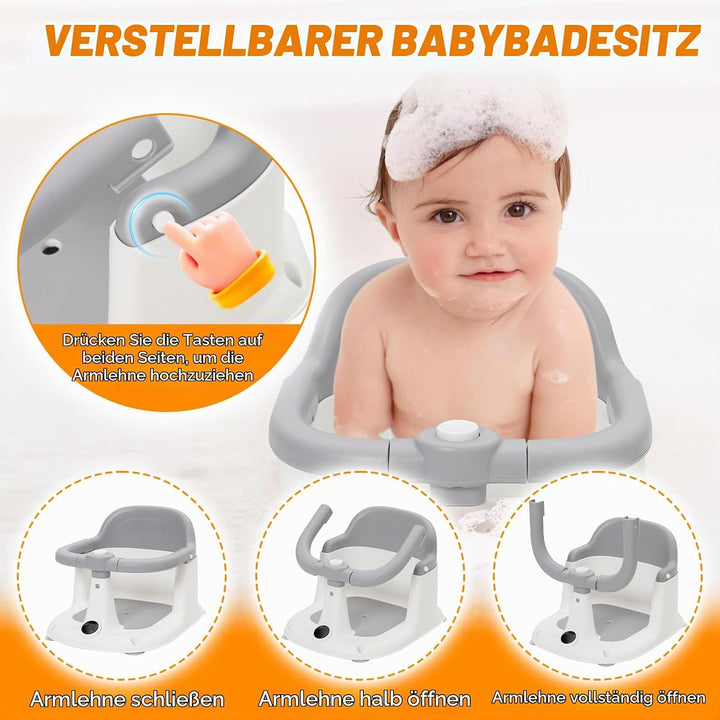 Badesitz Babys ab 6 Monaten, Rutschfester Badewannensitz Baby mit 4 Starken Saugnäpfen, Tragbarer, D