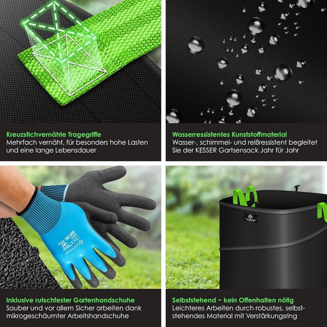 KESSER® Pop-Up-Gartensack 219L Laubsack Gartenabfallsack inkl. Handschuhe | Selbststehend mit Griffe