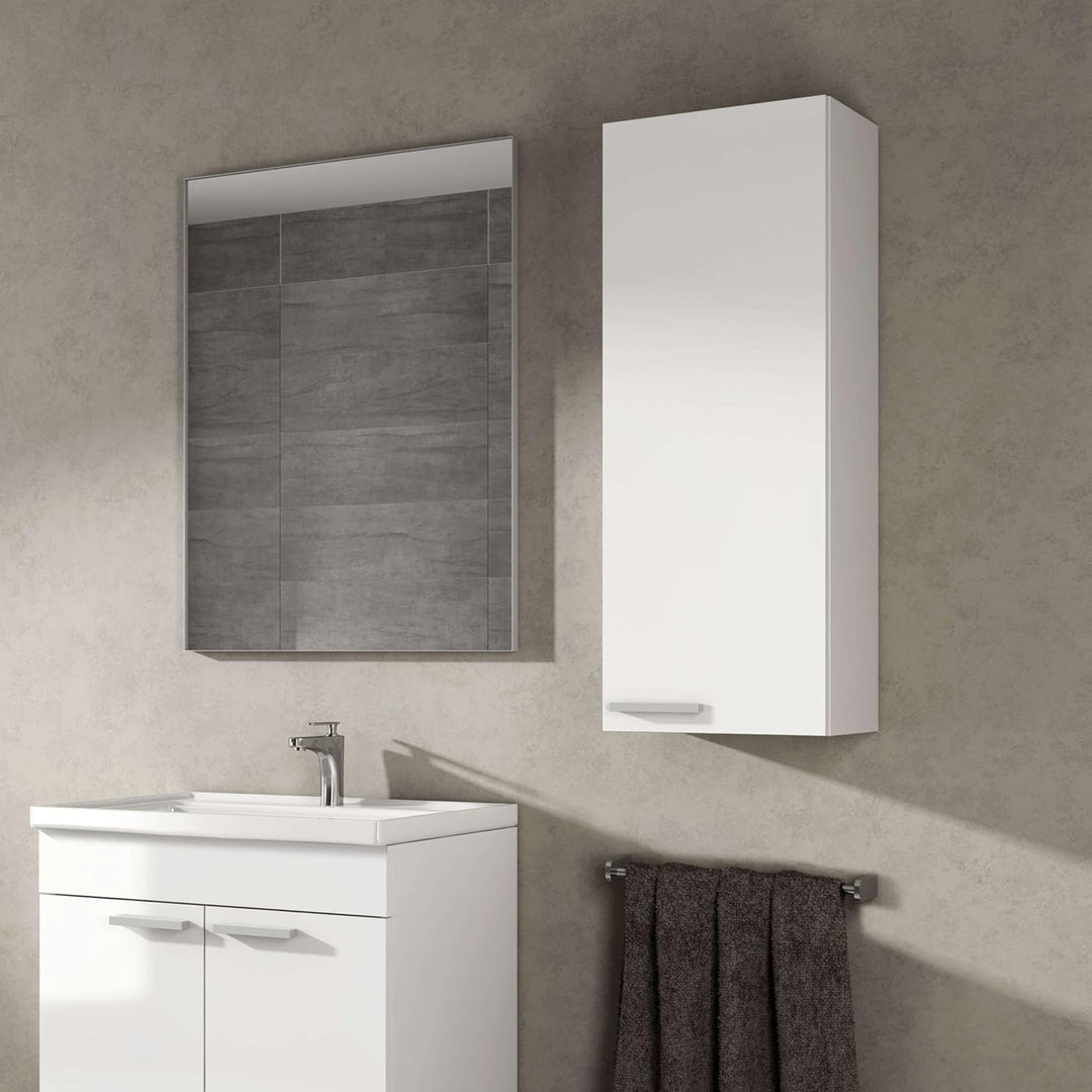 Hängeschrank für Badezimmer mit einer Tür und einem Innenregal, glänzend weiss, Masse 30 x 85 x 25 c