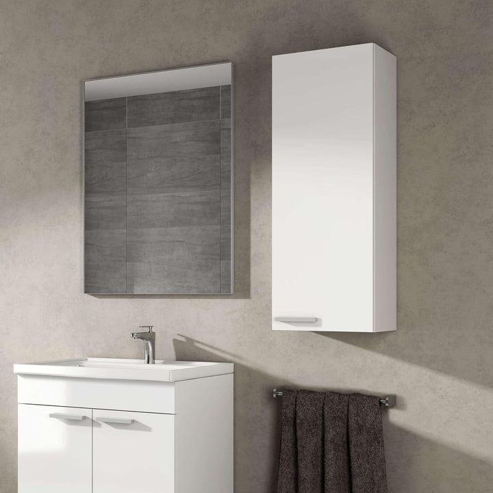 Hängeschrank für Badezimmer mit einer Tür und einem Innenregal, glänzend weiss, Masse 30 x 85 x 25 c