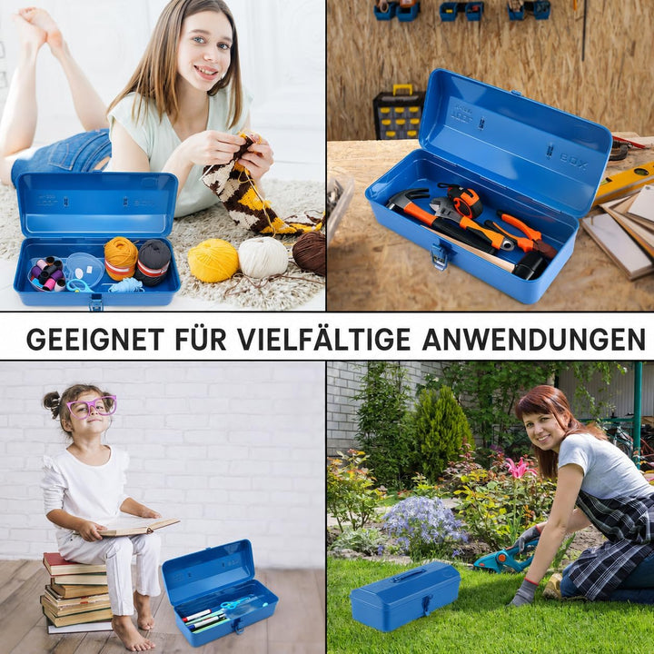 Werkzeugkoffer leer Gross Werkzeugbox 37×16×12cm Robust Langlebig Metall Werkzeugkasten mit Tragegri