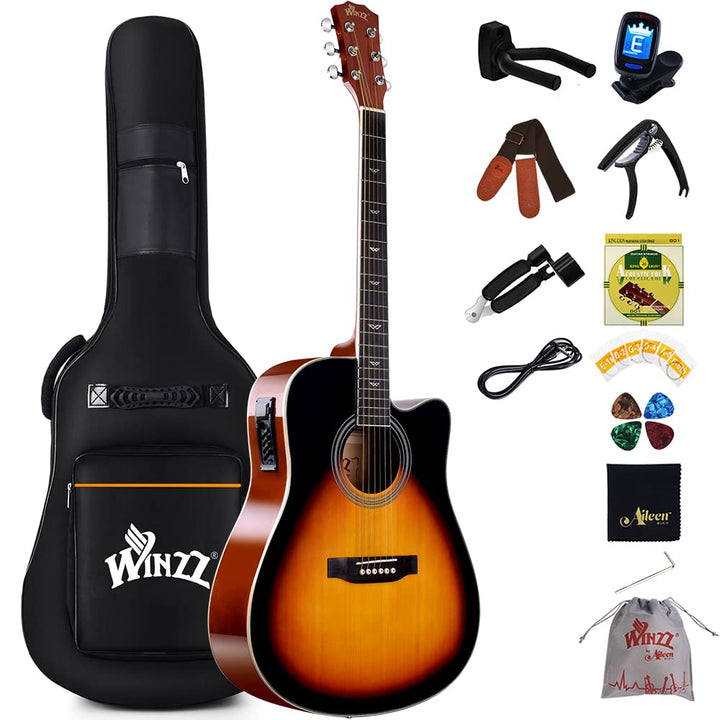 Winzz 4/4 Elektro-Akustische Gitarre, Westerngitarre Set Erwachsene Anfänger, Akustikgitarre 41 Zoll