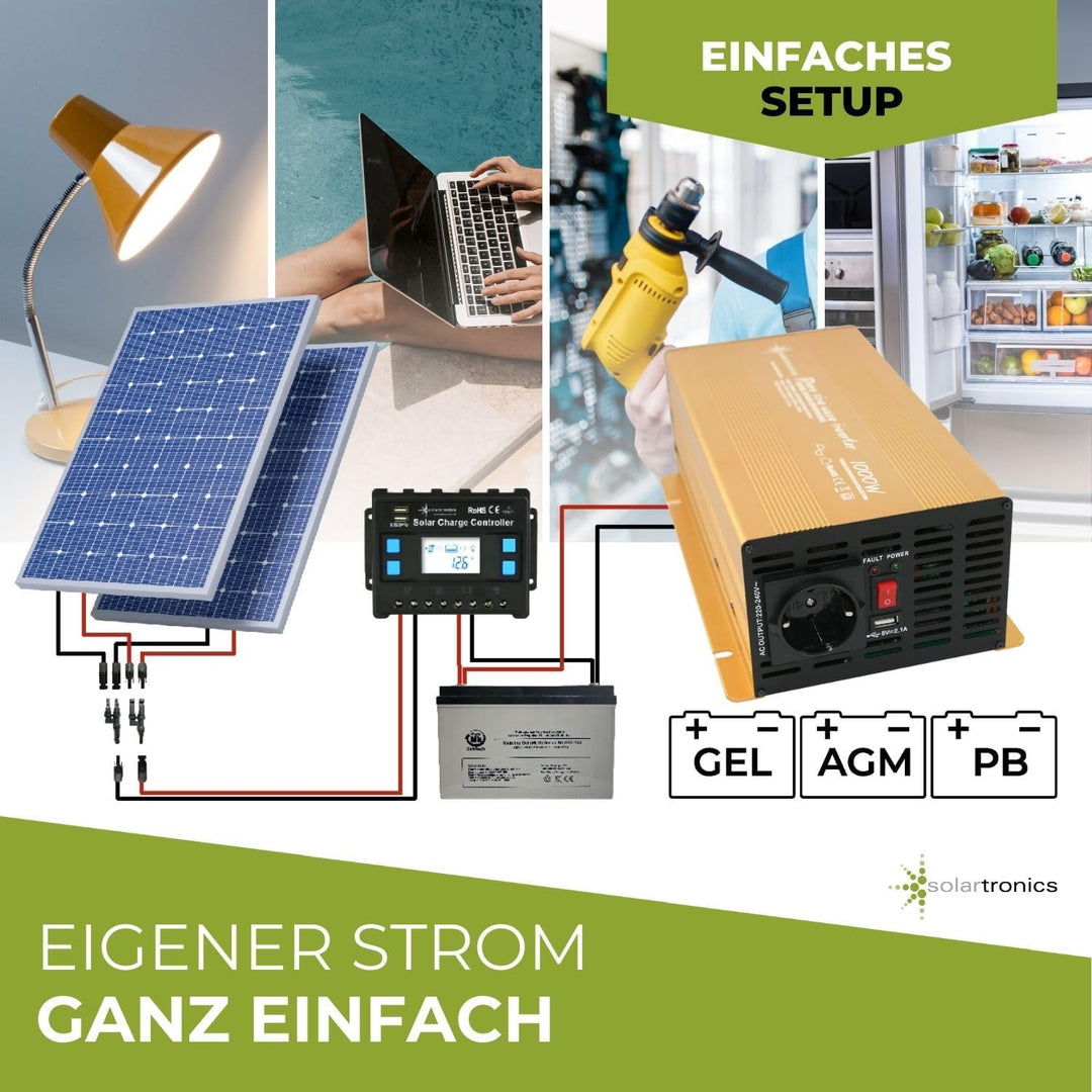 Wechselrichter - Spannungswandler 12V 300 bis 3000 Watt reiner SINUS mit echtem Power USB 2.1A Gold