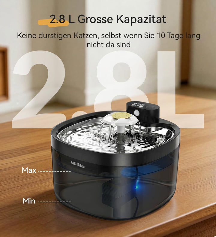Katzenbrunnen kabellos, 2,8 L Trinkbrunnen für Katze mit 3 Filter, 4000mAh Akku & Ultra-leise (, Sch