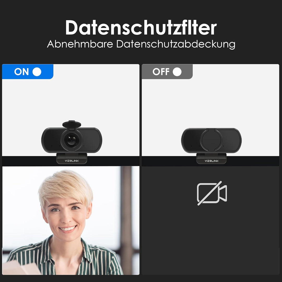 N51A Webcam Full HD 2.5K/30PFS PC Kamera mit Dual Mikrofone, 110°Blickfeld, Belichtungskorrektur, Fe