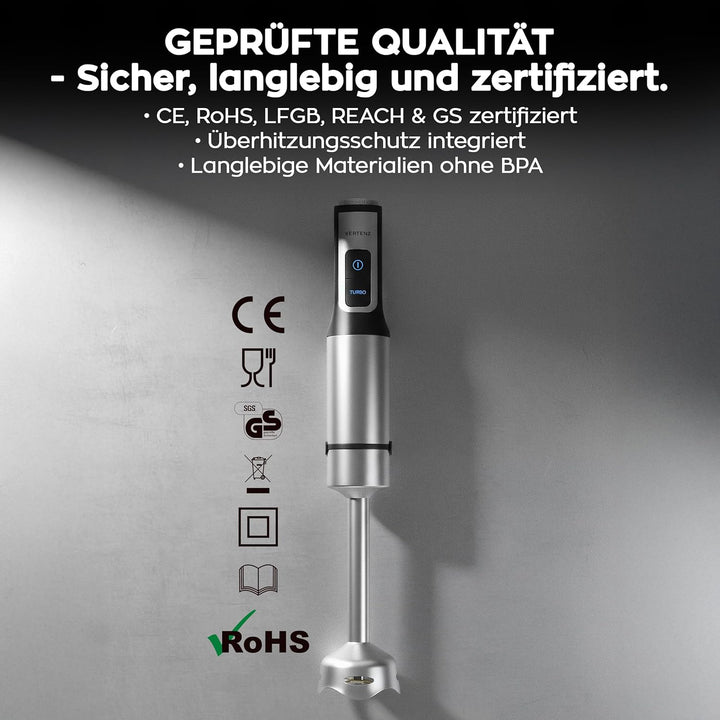 Titan 60 Stabmixer Set 8 Funktionen 1500W, Handmixer mit Pürierstab und Multizerkleinerer, Smoothie