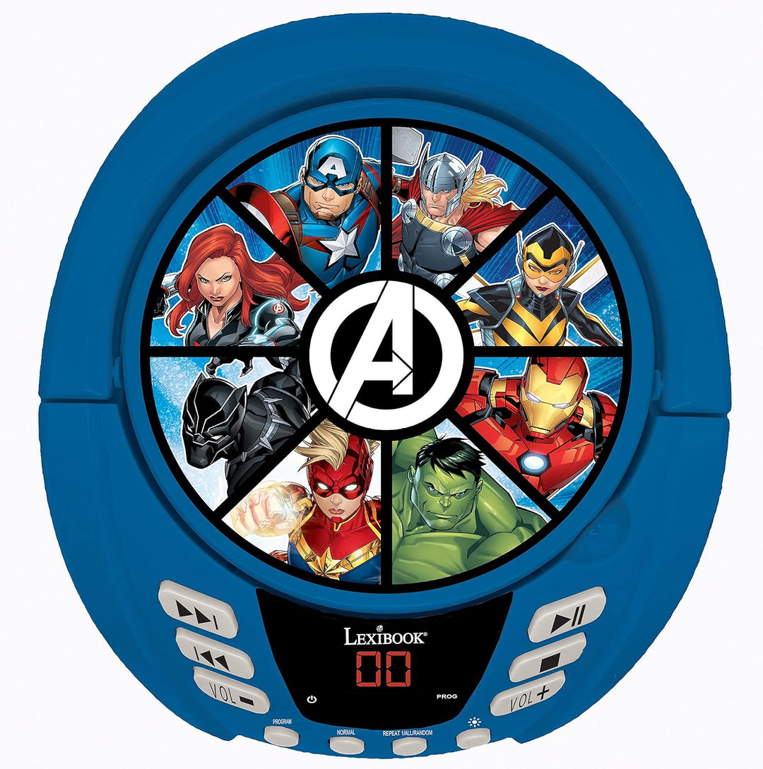 Lexibook RCD109AV Marvel Avengers-Bluetooth-CD-Player für Kinder-Tragbar, Lichteffekte, Mikrofonbuch