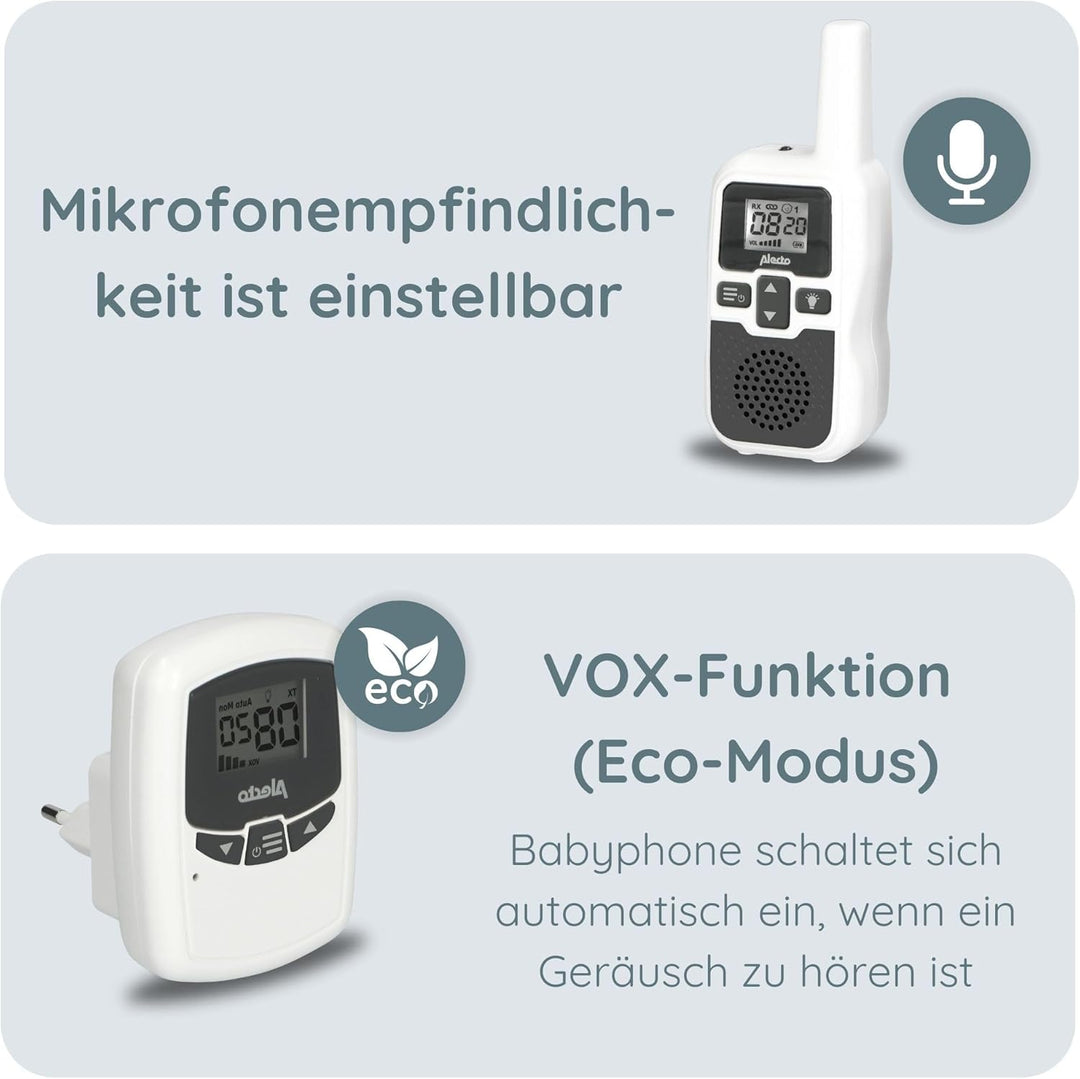 Alecto Baby DBX-80 - Babyphone mit Reichweite von bis zu 3.000 Metern - Weiss/Anthrazit