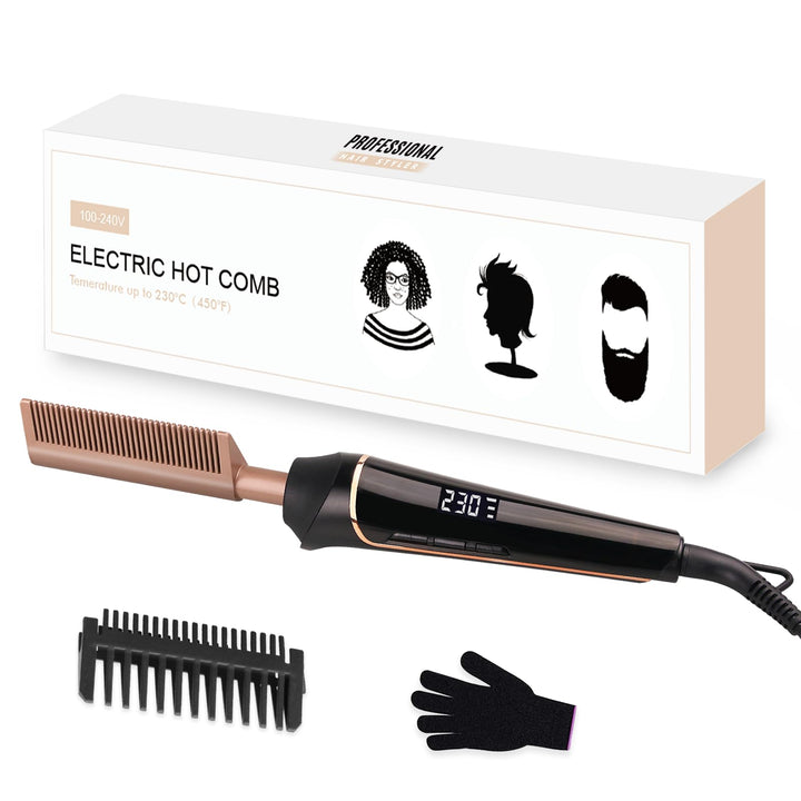80°C-230°C Hot Comb for Afro hair/Lace wigs/Bart, janelove Keramik Glättkamm mit HD LCD Anzeige, Sch
