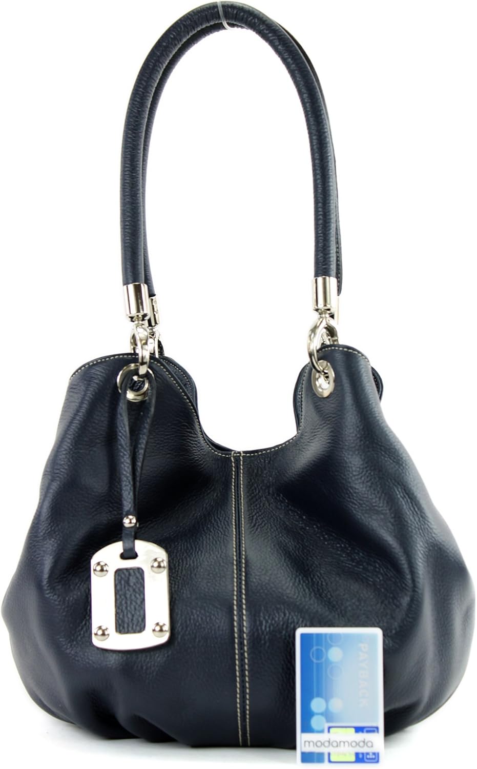 modamoda de - 228 - ital. Beuteltasche aus festem Leder Dunkelblau, Dunkelblau