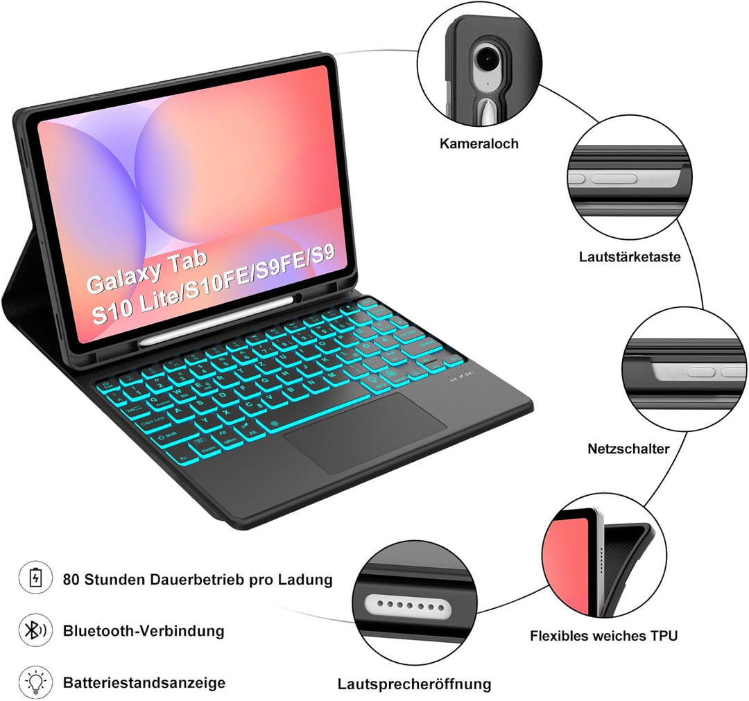 Hülle Mit Tastatur Für Samsung Galaxy Tab S10 Lite/S10 FE/S9 FE 10.9" & S9 11", Hülle Tastatur mit S