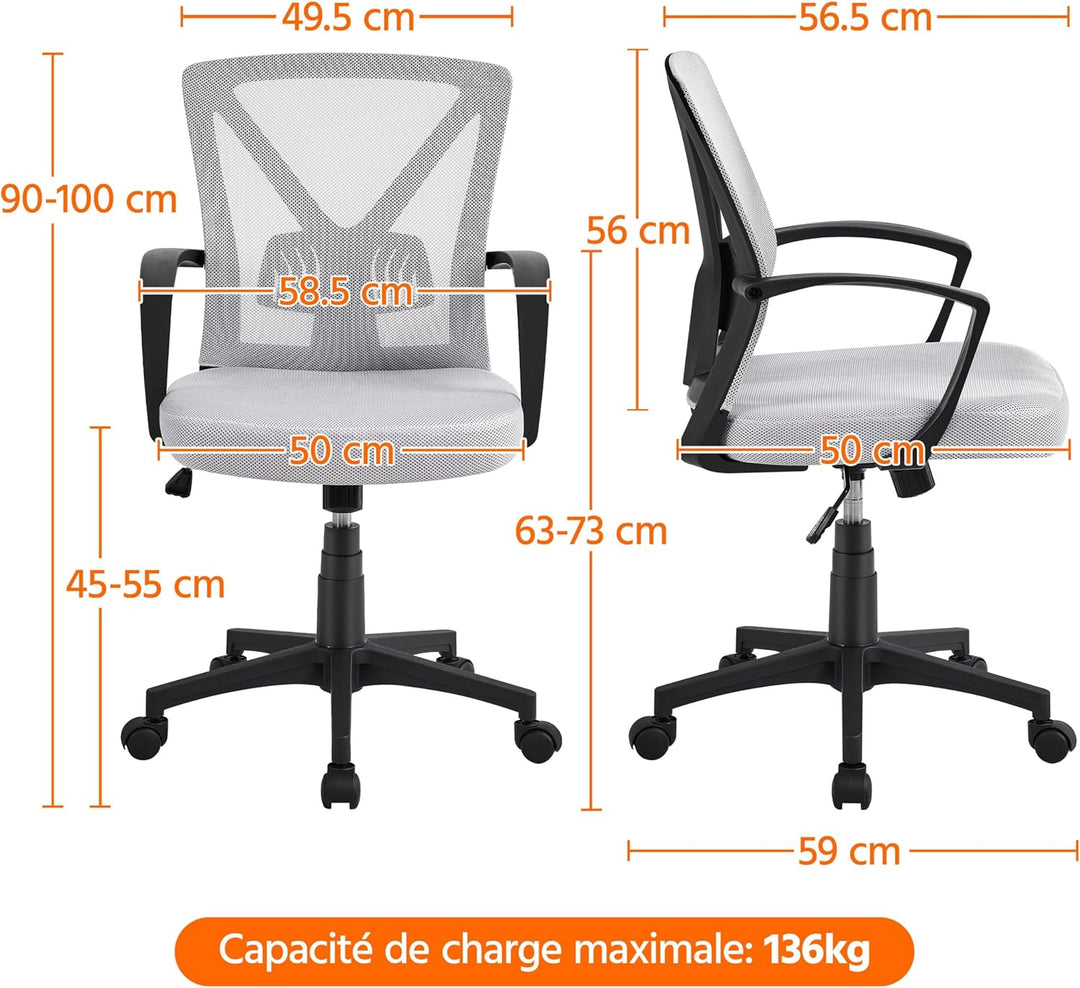 Yaheetech Bürostuhl, Schreibtischstuhl, Drehstuhl mit Netzrückenlehne, Computerstuhl Ergonomischer D